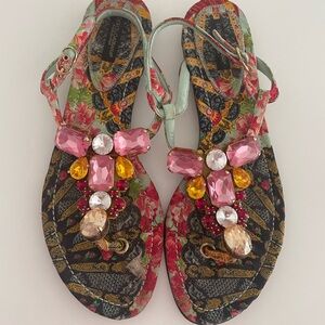 Dolce & Gabbana Pink and Yellow Flats with Intricate Embellishments